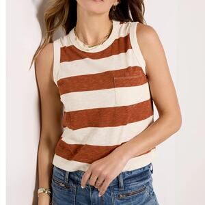 NEW EVEREVE Emery Stripe Pocket Tank Top Rust Women's XS